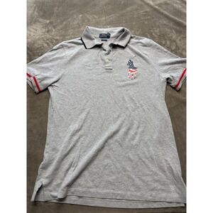 Polo Ralph Lauren Mens Classic Fit Polo Shirt USA Flag Big Pony Gray M